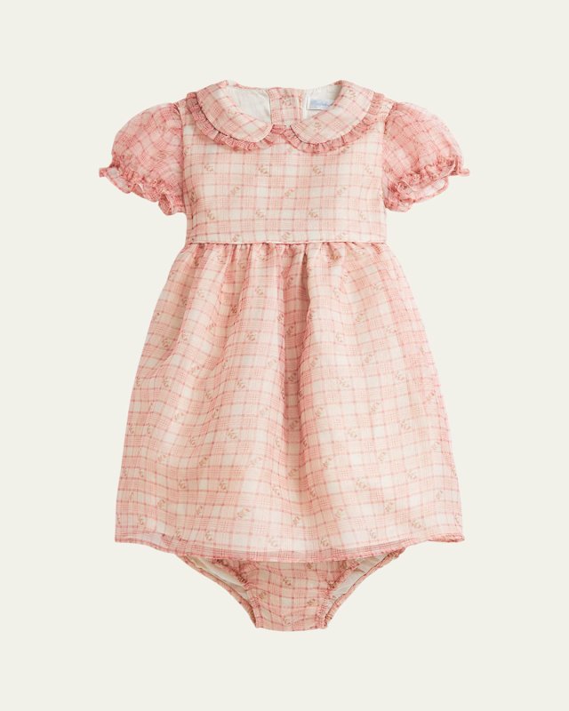 Girl's Gingham & Floral-Print Dress W/ Bloomers, Size 9M-